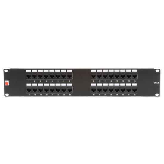 19" CAT6 2U 32 Port RJ-45 Patch Panel, Unshielded, Black