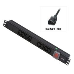 1U 8 Way IEC Sockets, Horizontal PDU with 3m IEC Mains Cable