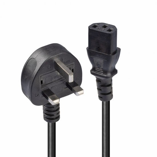 20m UK 3 Pin Plug To IEC C13 Mains Power Cable, Black