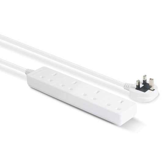 2m 4-Way UK Mains Power Extension, White