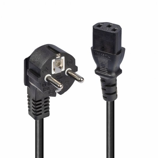 2m Schuko 2 Pin Plug to IEC C13 Power Cable, Black