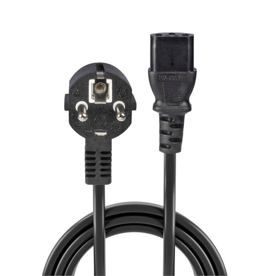 2m Schuko 2 Pin Plug to IEC C13 Power Cable, Black