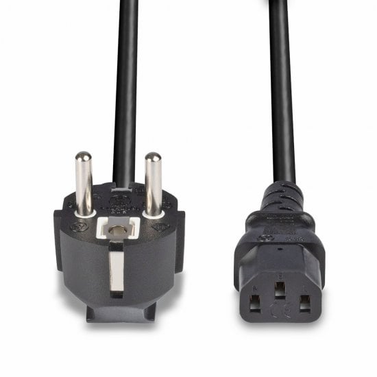 2m Schuko 2 Pin Plug to IEC C13 Power Cable, Black