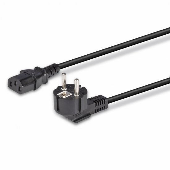 2m Schuko 2 Pin Plug to IEC C13 Power Cable, Black