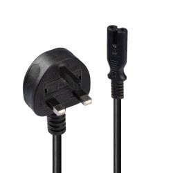 3m UK 3 Pin Plug To IEC C7 Mains Power Cable, Black