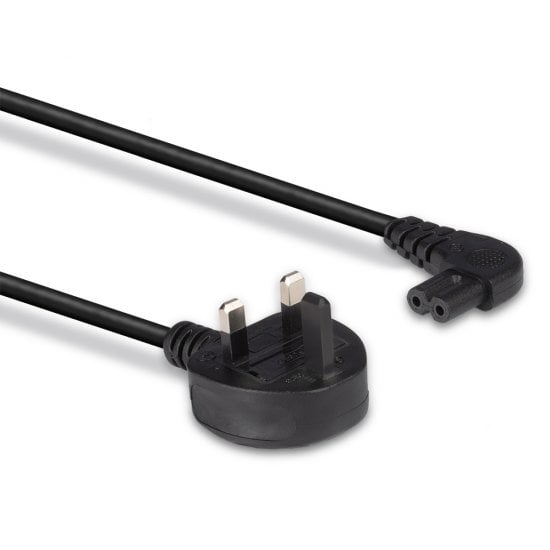 3m UK 3 Pin Plug To Right Angled IEC C7 Mains Power Cable, Black
