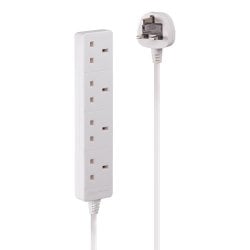 5m 4-Way UK Mains Power Extension, White