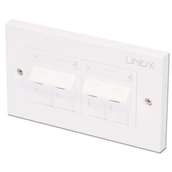 CAT5e Double Wall Plate with 4 x Angled RJ-45 Shuttered Socket, Unshielded