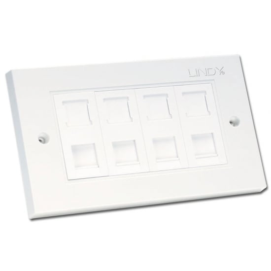 CAT5e Double Wall Plate with 4 x RJ-45 Shuttered Socket, Unshielded