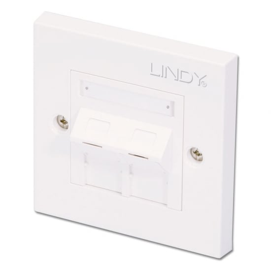 CAT5e Single Wall Plate with 2 x Angled RJ-45 Shuttered Socket, Unshielded